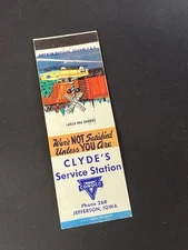 Vintage Iowa Matchbook “Clyde’s Conoco Service Station” Jefferson