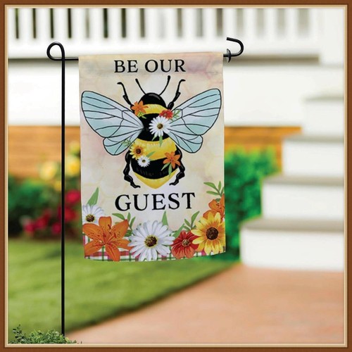 EVERGREEN GARDEN FLAG * BEE SUMMER * EMBELLISHED BURLAP - BRAND NEW - Picture 9 of 9