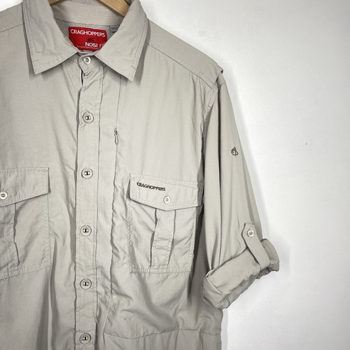 Craghoppers Shirt Mens L Beige Nosilife Adventure Insect Long Sleeve Hiking - Picture 6 of 11