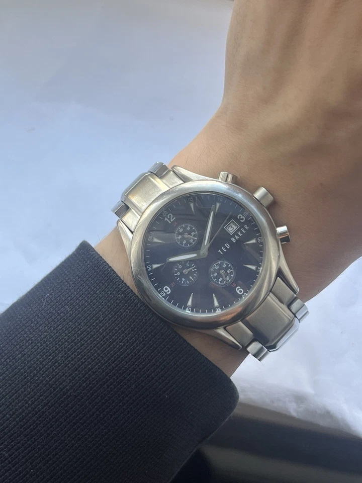 Ted Baker Chronograph Mens Stainless Steel Silver Blue With Date Vintage - Image 2 of 4