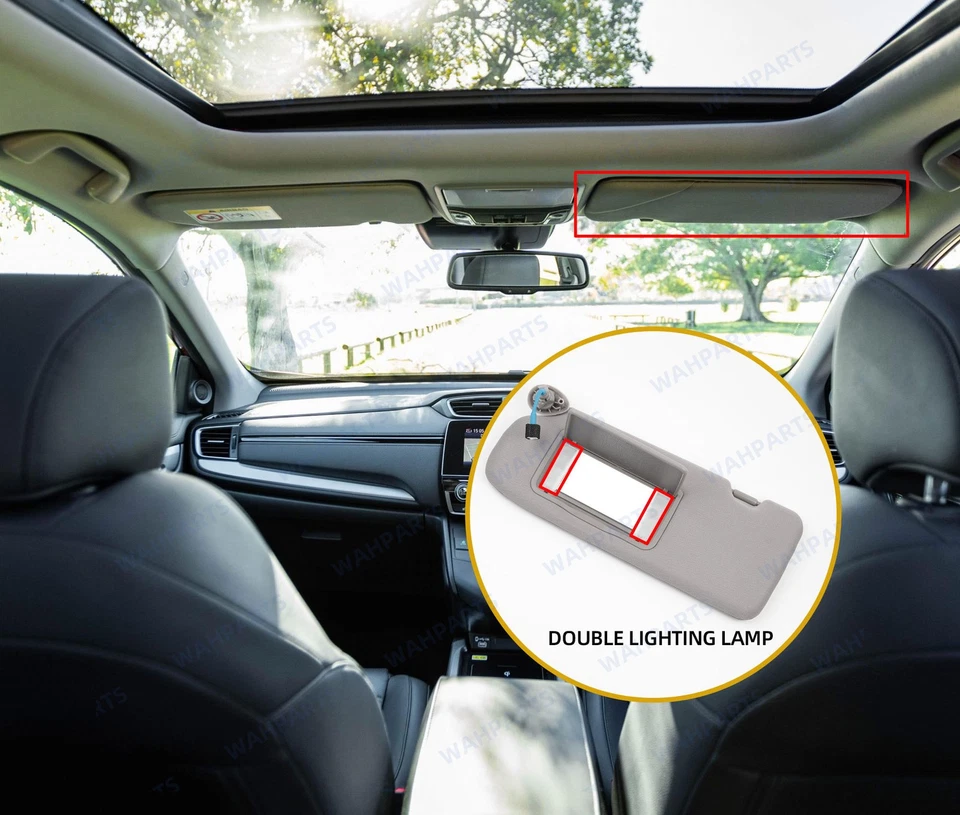 For 2017-2022 Honda CR-V CRV Left Driver Side Gray Sun Visor W/ Mirror Light - Image 4 of 4