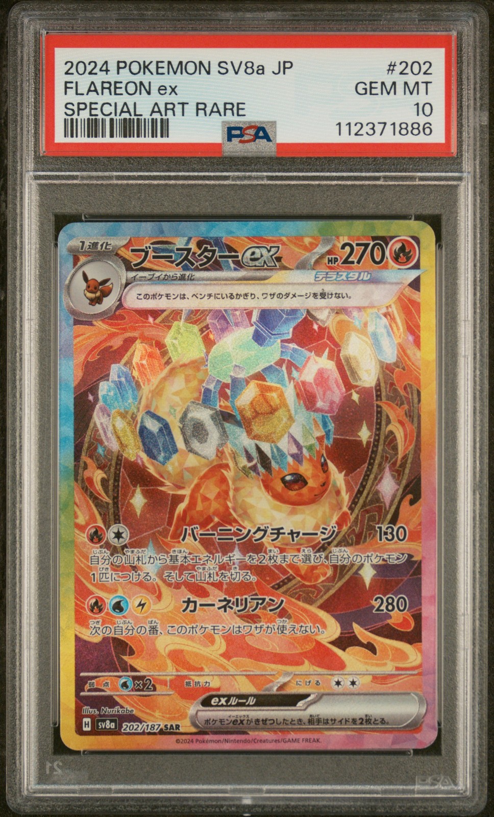2024 POKEMON JPN SV8A-TERASTAL FEST EX SPECIAL ART RARE #202 FLAREON EX PSA 10 - Main Image