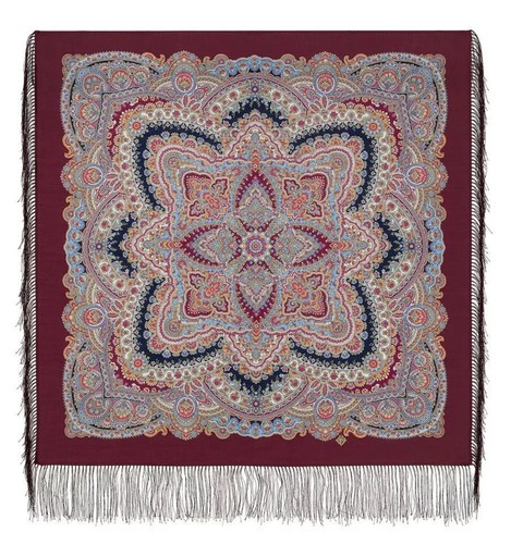 35'' square scarf merino wool Pavlovo Posad shawl Burgundy merlot Russian 1926 - Bild 2 von 7