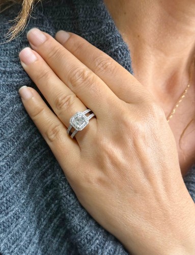 ASSCHER-SCHLIFF DIAMANT VERLOBUNGSRING INNEN HALO IGI ZERTIFIZIERT 14K WEISSGOLD 2,65 - Bild 8 von 12