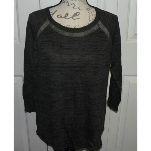 John + Jenn Women's Sheer Back Summer Sweater Charcoal Medium MSRP $129 - Picture 2 of 6
