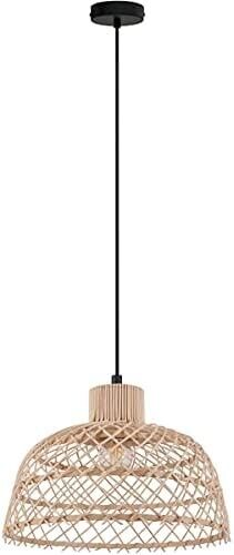 Eglo Lighting 43285A Ausnby 14.57 inch Black Dome Pendant - Natural Wood Shade