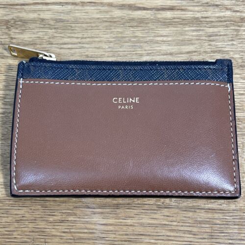 Celine Zipped Card Holder in Triomphe Canvas and Lambskin Tan - Picture 11 of 12