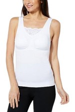 Rhonda Shear Seamless Tank with Lace Inset & Removable Pads White