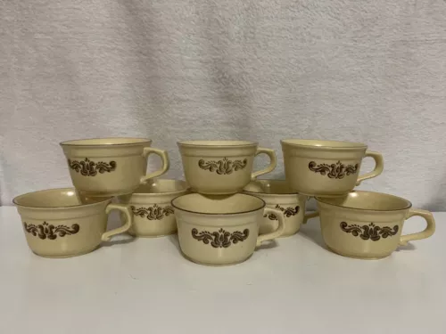 9 VINTAGE Pfaltzgraff Village USA 8oz Coffee Tea Cup 6-1 Stoneware Art Pottery
