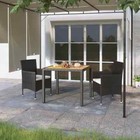 NNEVL 3 Piece Garden Dining Set Poly Rattan & Solid Acacia Wood Black