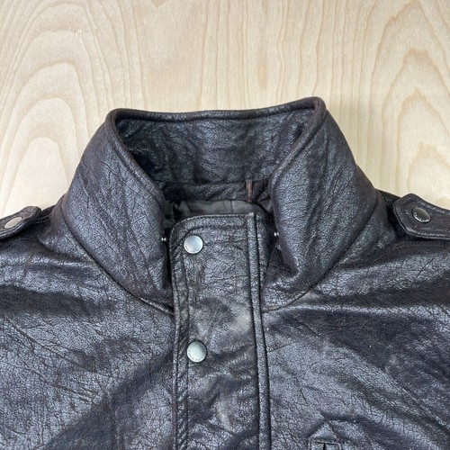 Calvin Klein Dark Brown Distressed Leather Moto Biker Jacket Size L - 第 5/11 張圖片