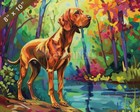 Redbone Coonhound dog painting by a vibrant forest 8x10 Print