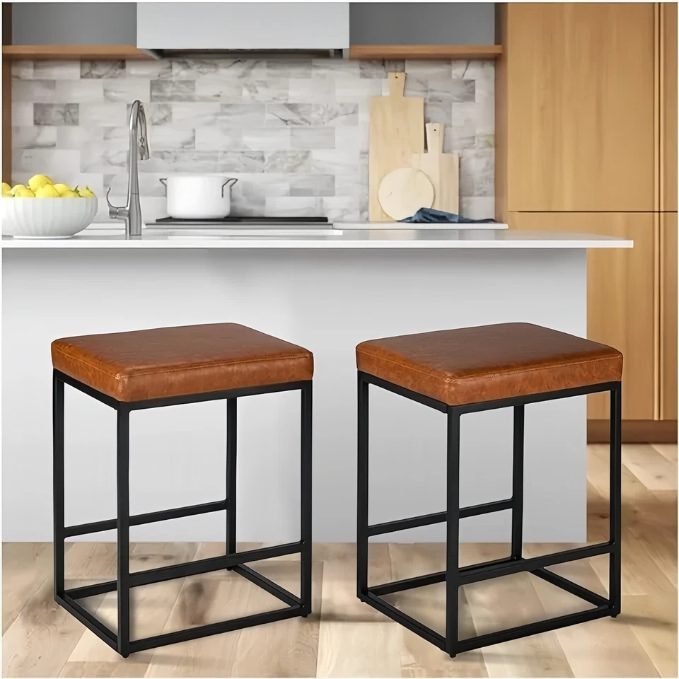 Home Counter Height 24" Bar Stools for Kitchen Counter Backless Modern Set of 2 - Image 4 of 4