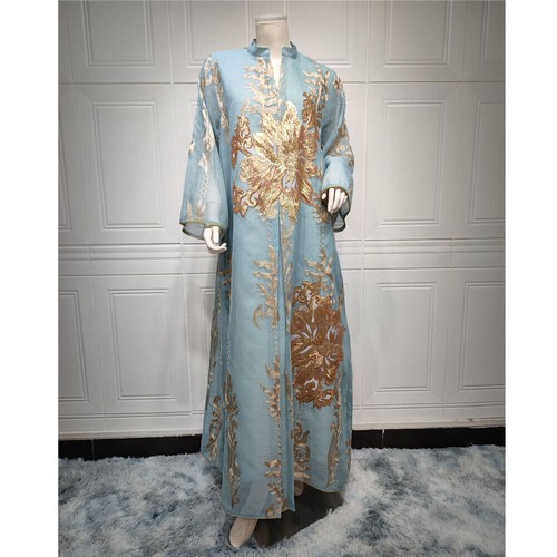 Abaya Dubai Women Sequin Long Dress Elegant Embroidery Kaftan Muslim Robe Party - Picture 80 of 87