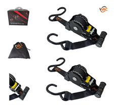 WAC Auto retract ratchet motorcycle tie down strap twin pack plus storage bag