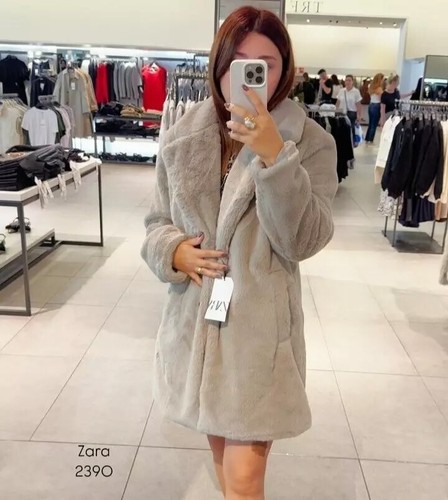 Abrigo De Piel Sintética Gris Zara Talla Grande Ref 6318/246/802