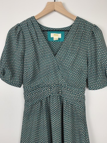 Anthropologie Maeve Keily bedrucktes Kleid mit Gürtel grün kurzarm Größe 2  - Bild 4 von 9