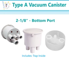Dental 2-1/8" Type A Vacuum Canister - Bottom Port  Twist Lid Vacuum Evac Trap