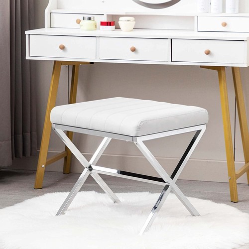Modern Vanity Stool Faux Leather Ottoman Bench Square Footstools for Living Room - Picture 7 of 30