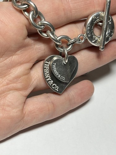 Tiffany & Co. Vintage Chunky Double Heart Toggle Choker Necklace .925 - Picture 4 of 10