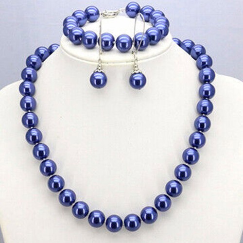 12mm South Sea Shell Pearl Round Beaded Necklace 18"+Bracelet 7.5"+ Earrings Set - Picture 5 of 21