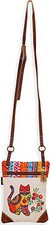 Laurel Burch Maya Multicolor Cat Crossbody Bag Purse Handbag, 6.5" x 8.5"