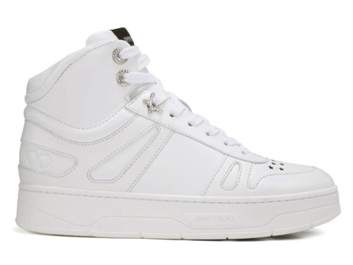 Jimmy Choo Womens Hawaii High Top Sneaker Shoes White Leather Size 38.5 / US 8.5