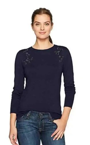 Ivanka Trump Women's Large Embellished Crew Neck Sweater Long Sleeve Navy Blue - Picture 8 of 8