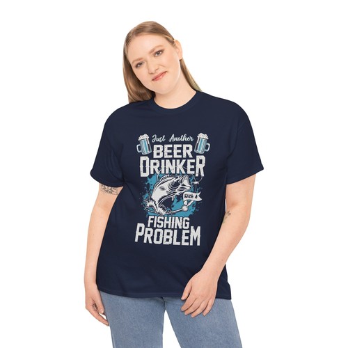 T-shirt maglietta unisex cotone pesante I Love Fishing 'problema pesca bevitore birra' - Foto 78 di 118