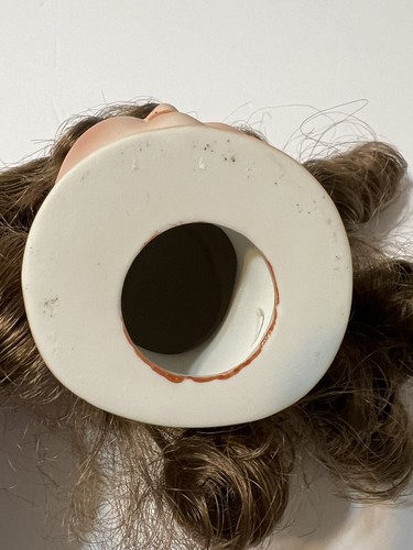 VTG Porcelain Bisque Doll Head 4.5” Parts For 17” Dolls Flange Brown Wig Eyes - Picture 6 of 8