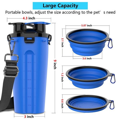 Dog Travel Water Bottle Dispenser with Portable Collapsible Bowls Food Container - Picture 28 of 49