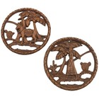 Vtg SYROCO Wood Wall Art Decor Plaque Set Mexican Folk Art Woman Man Palm Cactus