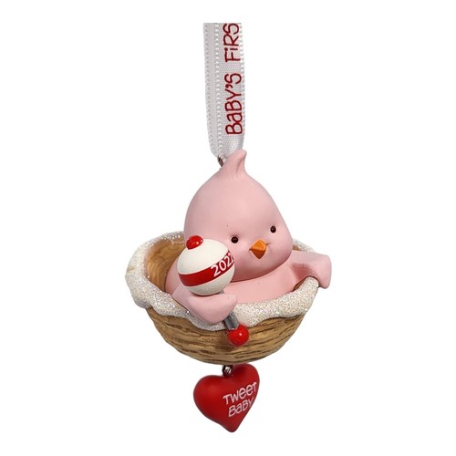 Hallmark 2022 ~ Primera Navidad Bebé Niña ~ Adorno Pájaro Bebé Rosa ~ Nuevo - Imagen 3 de 6