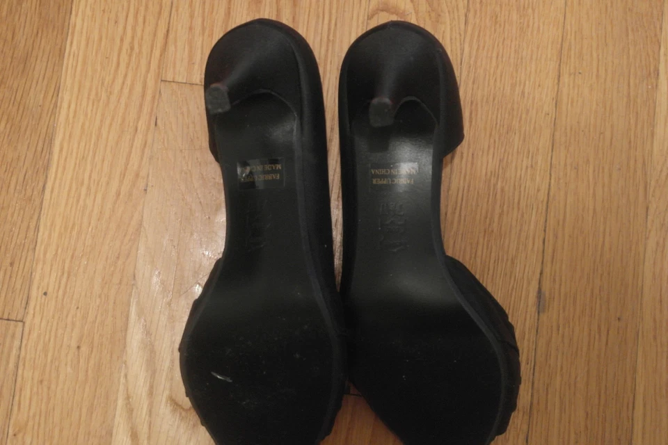 TOUCH UPS High Heels Formal Dress Shoes Women's Size 7 1/2 W Black Satin - Image 2 of 4