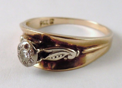 100% Genuine Vintage 9k Yellow Gold and 0.06 cts Natural Diamond Ring Sz 8.5 / R - Picture 2 of 8