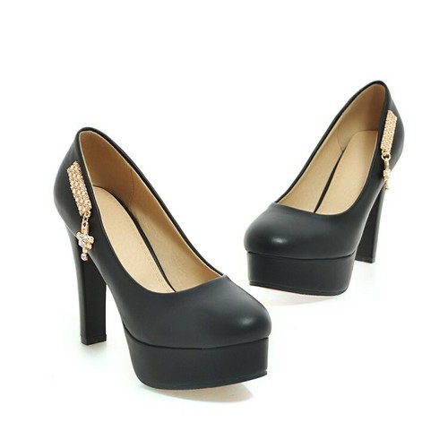 Zapatos de plataforma para mujer tacón alto punta redonda cuero sintético damas fiesta zapatos de salón - Imagen 7 de 23