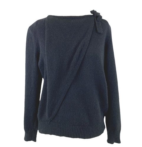 VTG 70s Bill Blass Sweater Women's M Black Silk Angora Wool Knit Shoulder Bow - Picture 1 of 7