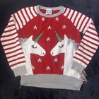 Ugly Christmas Well Worn Holiday Knit Sweater Sparkle Unicorn Girls Size XL