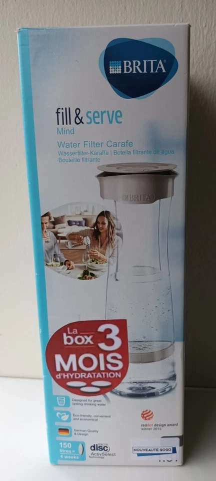 NEUVE Bouteille Carafe filtrante BRITA FILL&SERVE MIND gris foncé + 1 filtre  - Photo 2/4