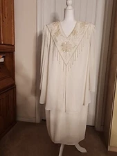 Vintage Night Studio New York Evening Dress Ivory Sz 16 Pearls, Sequins & Lined