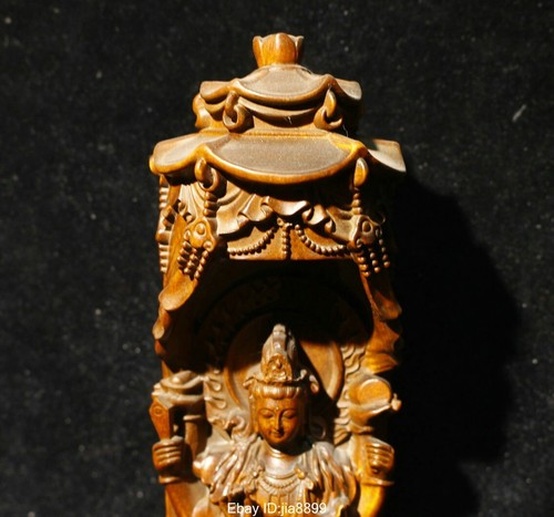 9.2" Old China Chinese Boxwood Wood Carved Louts Kwan-yin Guan Yin Statue - Picture 3 of 21