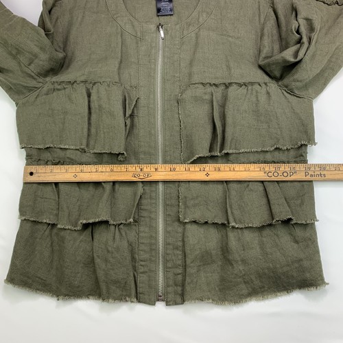 INC International Concepts Linen Jacket Womens Large Ruffled Olive Drab Raw Hem - Picture 8 of 11