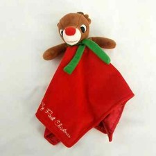 Christmas Rudolph the Red Nosed Reindeer Plush Rattle Toy Lovey Blanket 1st Xmas