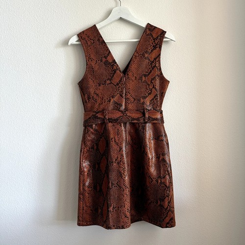 NWT Aqua faux leather snakeskin belted sleeveless dress orange brown black XS - Picture 4 of 6