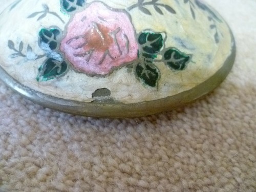 UN BEL PIATTO BON BON INDIANO CON COPERCHIO CLOISONNE OTTONE / PENTOLA POTPOURRI / CIOTOLA DADI / - Foto 10 di 10