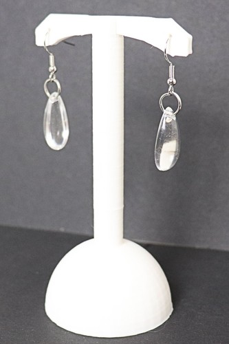 Clear drop shape drop earrings hand made silver tone hook - Picture 2 of 3