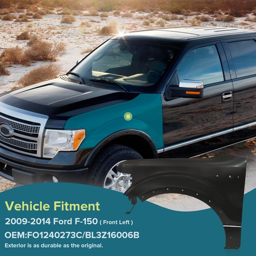 Fender Front LH For 2009-2014 Ford F-150 Steel Black - Picture 3 of 10