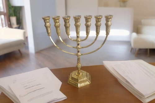 Menorá 7 ramas Brazos velas Templo de Jerusalén 16,5 pulgadas Altura 42 cm Dorado - Imagen 8 de 21