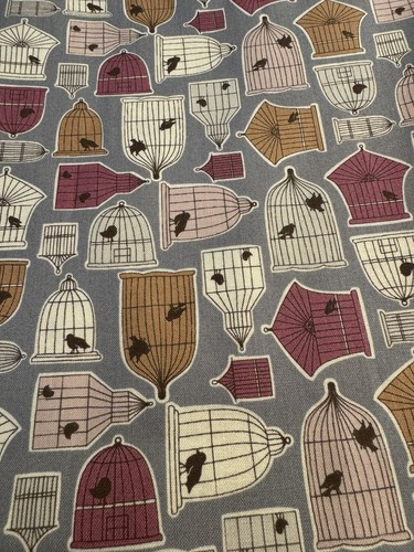 Victorian Bird Cages PARLOR PETS COTTON Quilting FABRIC Plum Gray Pink NEW 1/2 Y - Picture 5 of 7