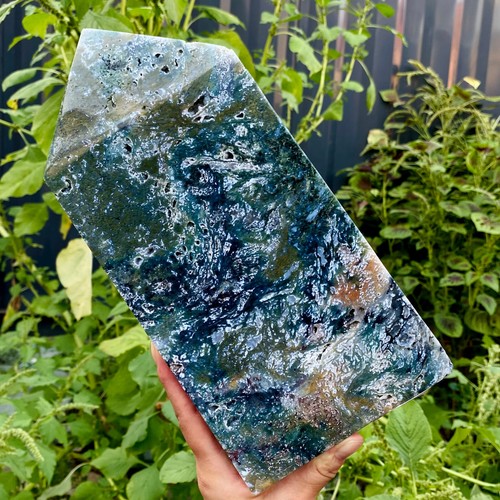 4.76LB Natural Geode Aquatic Plant Water Grass Moss Agate Obelisk Crystal Reiki - 第 10/14 張圖片